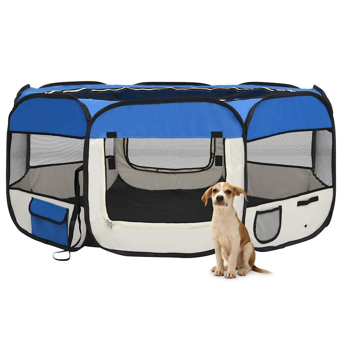 Țarc câini pliabil cu sac de transport, albastru, 145x145x61 cm - WALTI WALTI