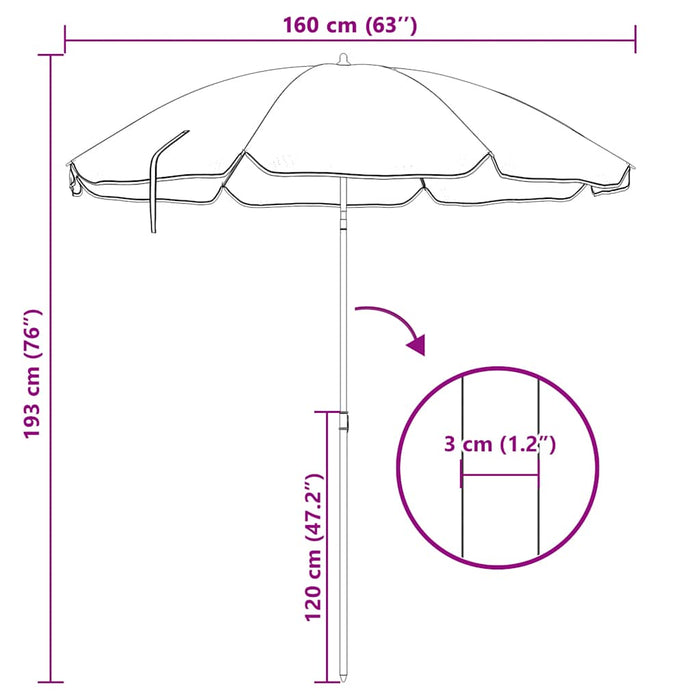 Umbrelă de soare de grădină, stâlp din oțel, nisipiu, 180 cm WALTI