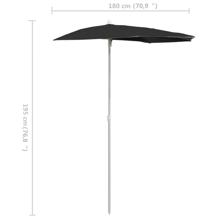 Umbrelă de grădină cu stâlp, negru, 180x90 cm, semirotundă - WALTI WALTI