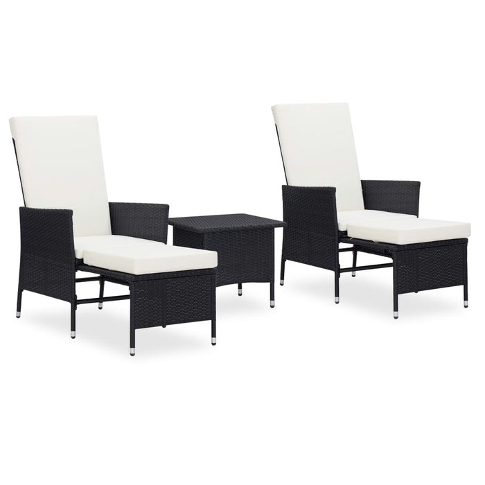 Set mobilier de grădină cu perne, 3 piese, negru, poliratan WALTI