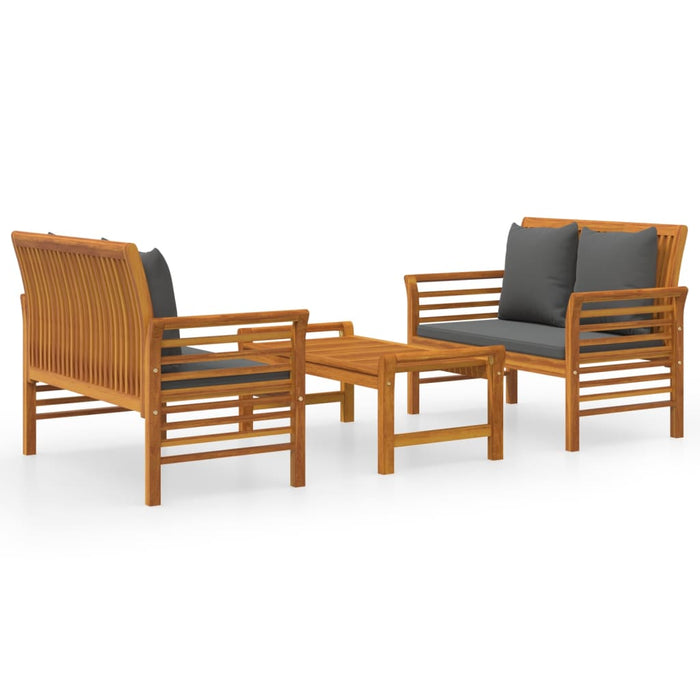Set mobilier de grădină cu perne, 3 piese, lemn masiv acacia WALTI