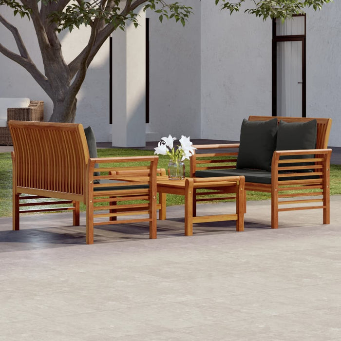 Set mobilier de grădină cu perne, 3 piese, lemn masiv acacia WALTI
