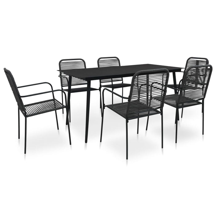 Set mobilier de grădină, 7 piese, negru, frânghie bumbac & oțel WALTI