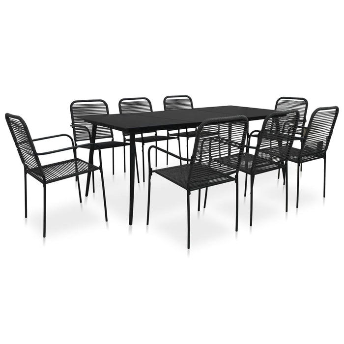 Set mobilier de grădină, 9 piese, negru, sfoară bumbac și oțel WALTI