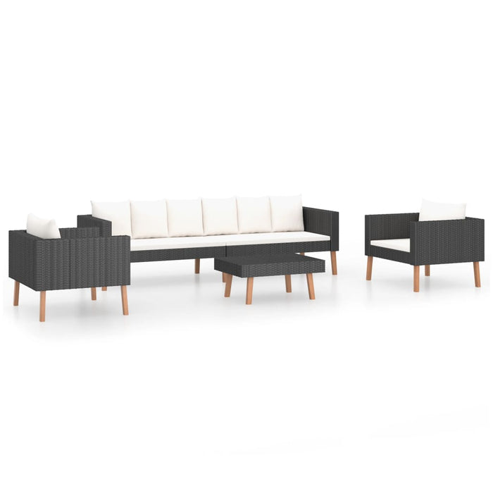 Set mobilier de grădină cu perne, 4 piese, negru, poliratan - WALTI WALTI