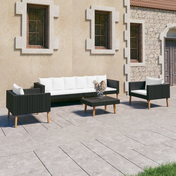 Set mobilier de grădină cu perne, 4 piese, negru, poliratan - WALTI WALTI