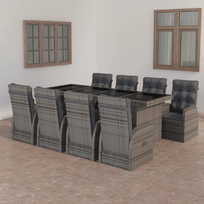 Set mobilier de grădină cu perne, 9 piese, gri, poliratan WALTI