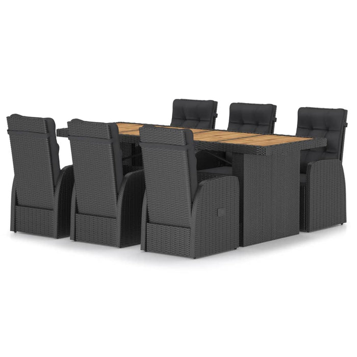 Set mobilier de exterior cu perne, 7 piese, negru, poliratan WALTI