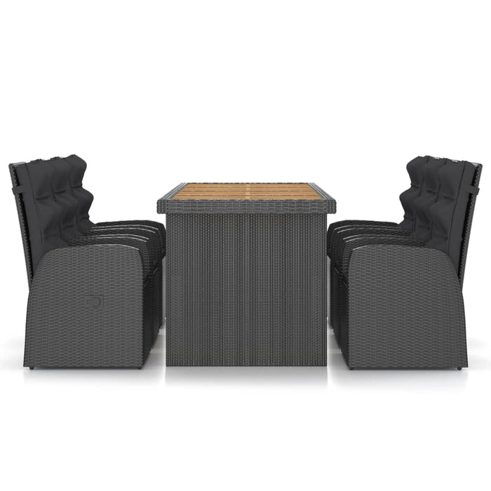 Set mobilier de exterior cu perne, 7 piese, negru, poliratan WALTI