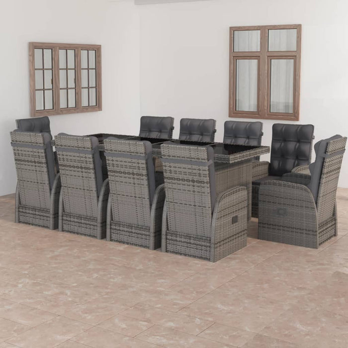 Set mobilier de exterior cu perne, 11 piese, gri, poliratan - WALTI WALTI