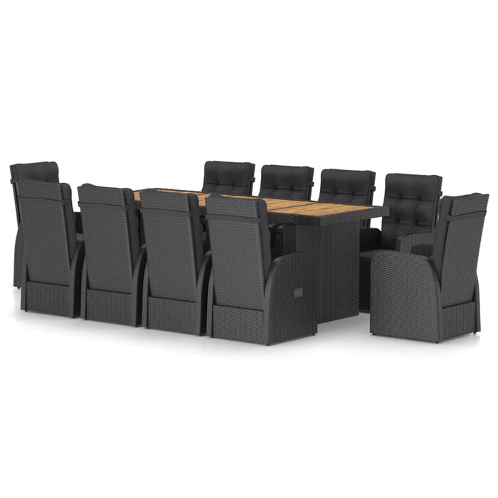 Set mobilier de exterior cu perne, 11 piese, negru, poliratan - WALTI WALTI