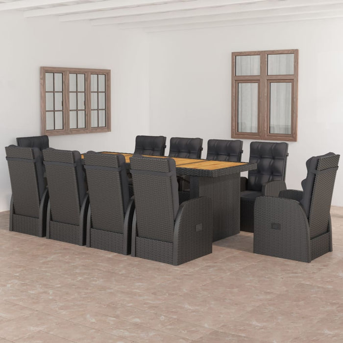 Set mobilier de exterior cu perne, 11 piese, negru, poliratan - WALTI WALTI