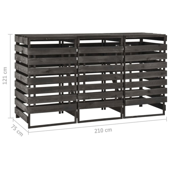 Magazie de pubele triplă, 210x75x121 cm, lemn masiv pin vopsit - WALTI WALTI
