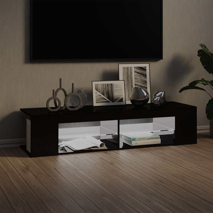 Comodă TV cu lumini LED, negru extralucios, 135x39x30 cm WALTI