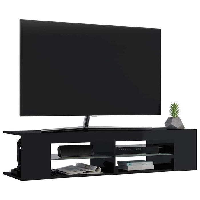 Comodă TV cu lumini LED, negru extralucios, 135x39x30 cm WALTI