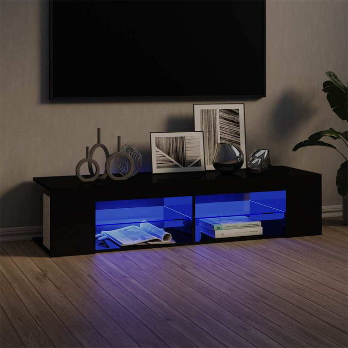 Comodă TV cu lumini LED, negru extralucios, 135x39x30 cm WALTI