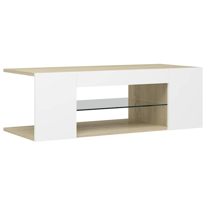 Comodă TV cu lumini LED, alb și stejar Sonoma, 90x39x30 cm WALTI