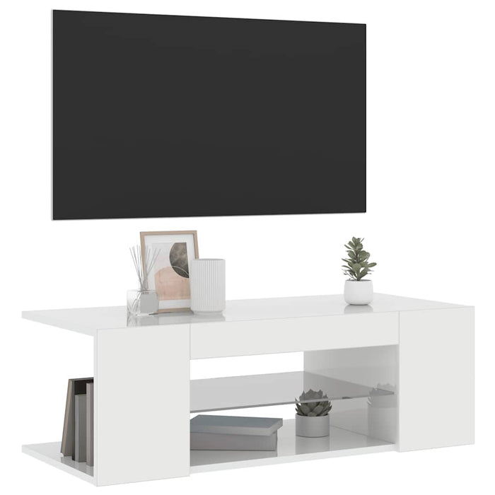 Comodă TV cu lumini LED, alb extralucios, 90x39x30 cm - WALTI WALTI