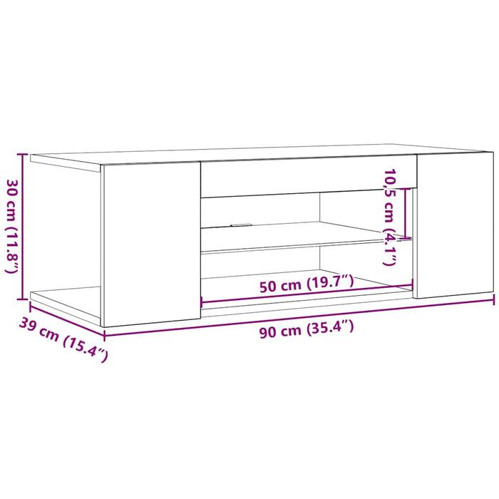 Comodă TV cu lumini LED, alb extralucios, 90x39x30 cm - WALTI WALTI
