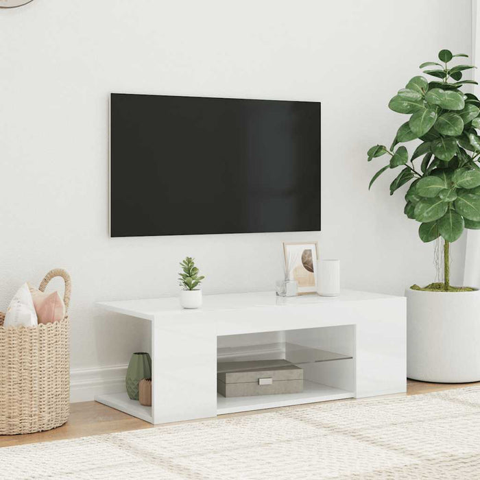 Comodă TV cu lumini LED, alb extralucios, 90x39x30 cm - WALTI WALTI