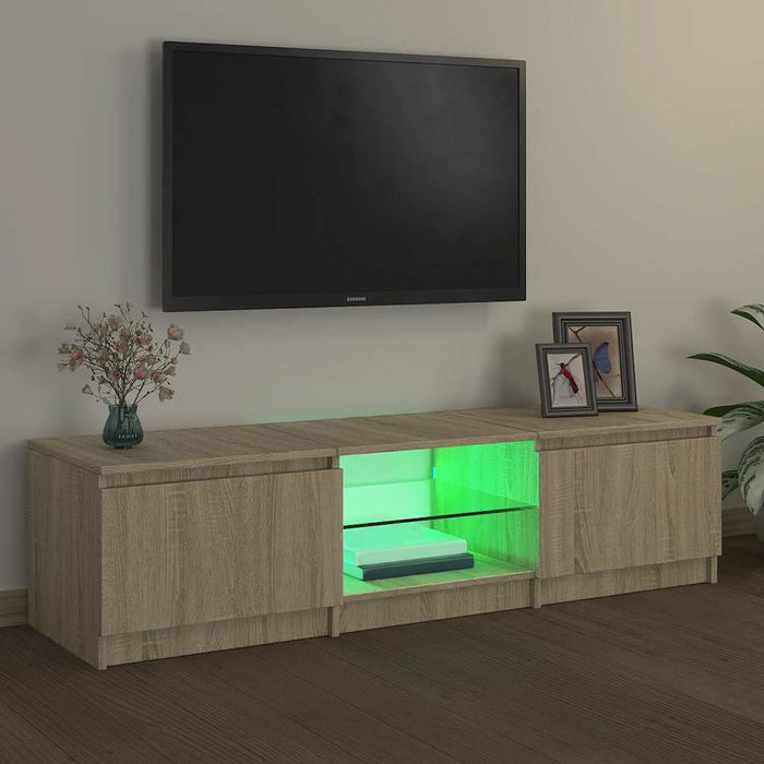 Comodă TV cu lumini LED, stejar sonoma, 140x40x36 cm WALTI
