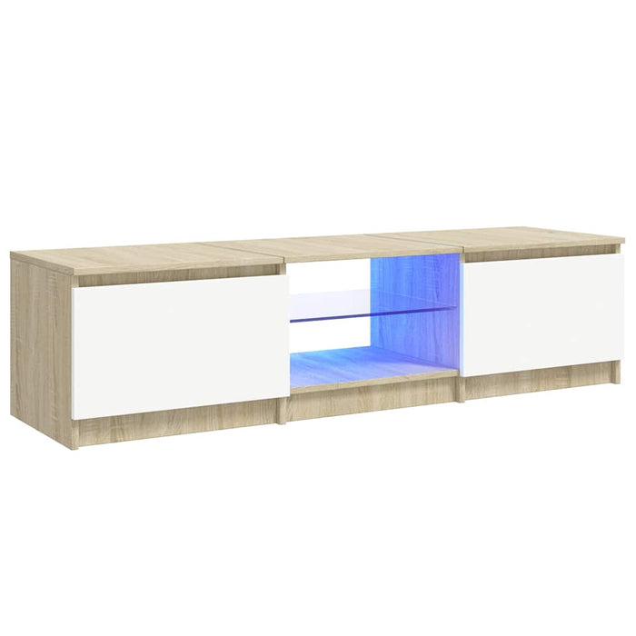 Comodă TV cu lumini LED, alb/stejar sonoma, 140x40x36 cm WALTI