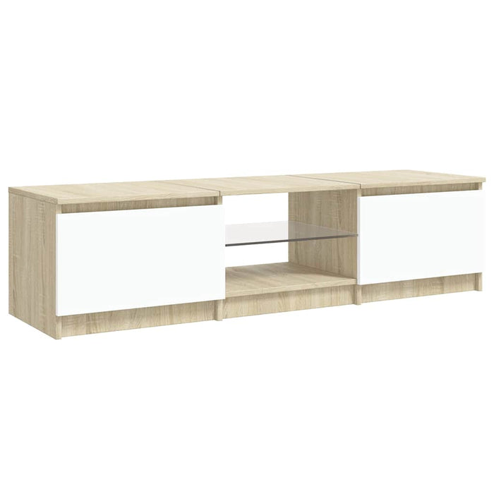 Comodă TV cu lumini LED, alb/stejar sonoma, 140x40x36 cm WALTI