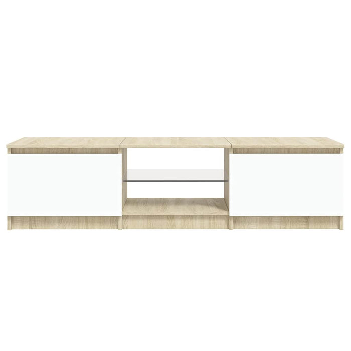 Comodă TV cu lumini LED, alb/stejar sonoma, 140x40x36 cm WALTI