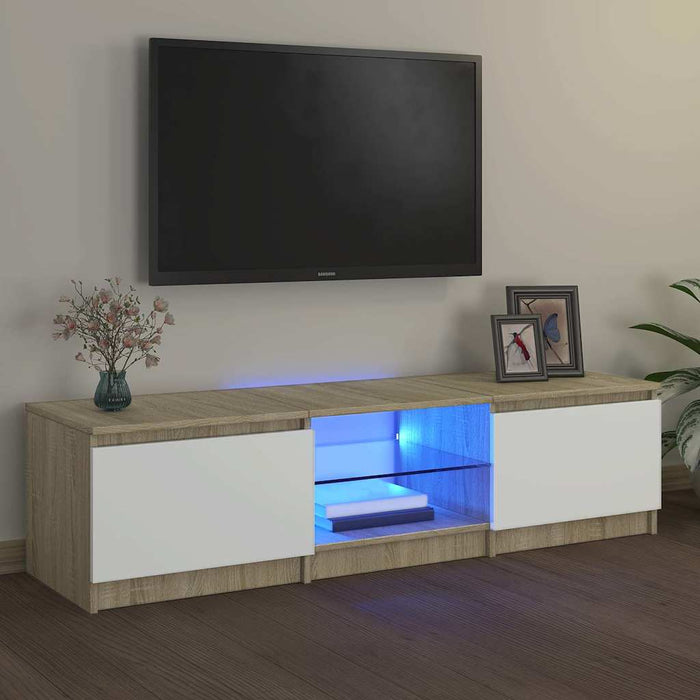 Comodă TV cu lumini LED, alb/stejar sonoma, 140x40x36 cm WALTI