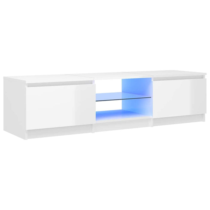 Comodă TV cu lumini LED, alb extralucios, 140x40x36 cm WALTI