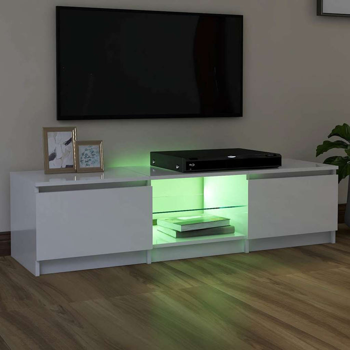 Comodă TV cu lumini LED, alb extralucios, 140x40x36 cm WALTI