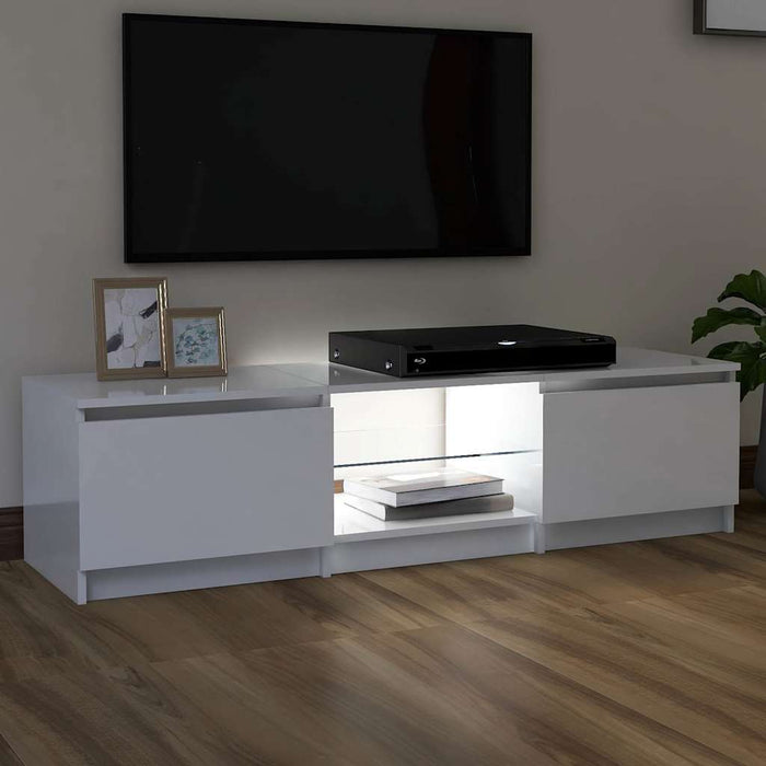 Comodă TV cu lumini LED, alb extralucios, 140x40x36 cm WALTI