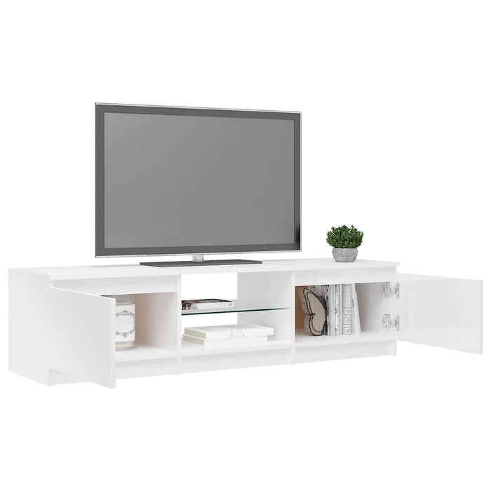 Comodă TV cu lumini LED, alb extralucios, 140x40x36 cm WALTI