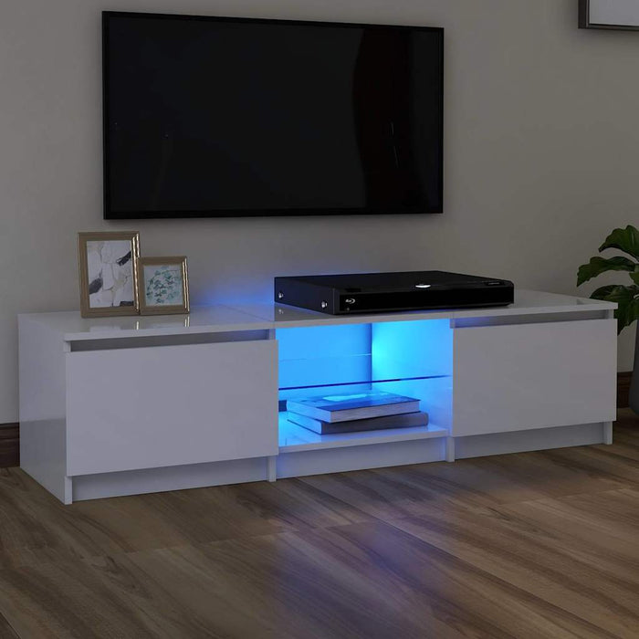 Comodă TV cu lumini LED, alb extralucios, 140x40x36 cm WALTI