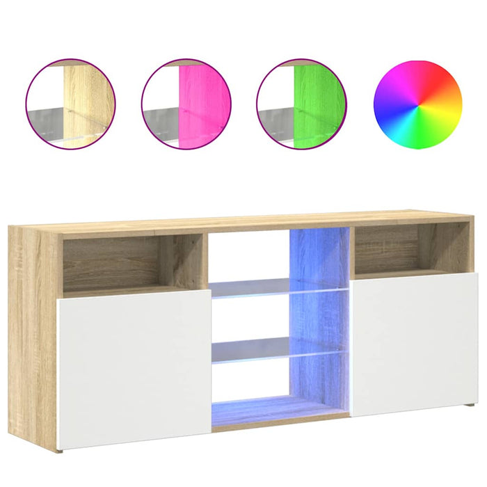 Comodă TV cu lumini LED, alb și stejar sonoma, 120x30x50 cm WALTI