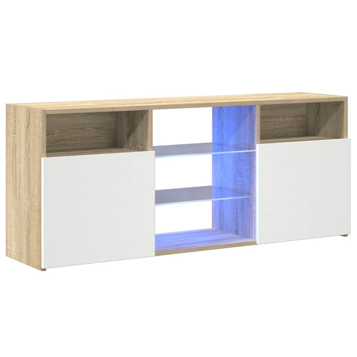 Comodă TV cu lumini LED, alb și stejar sonoma, 120x30x50 cm WALTI