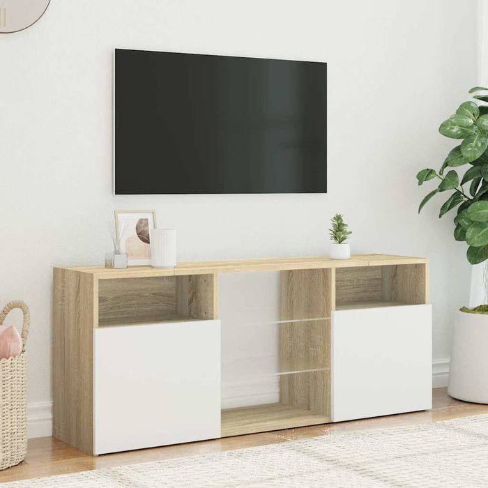 Comodă TV cu lumini LED, alb și stejar sonoma, 120x30x50 cm WALTI