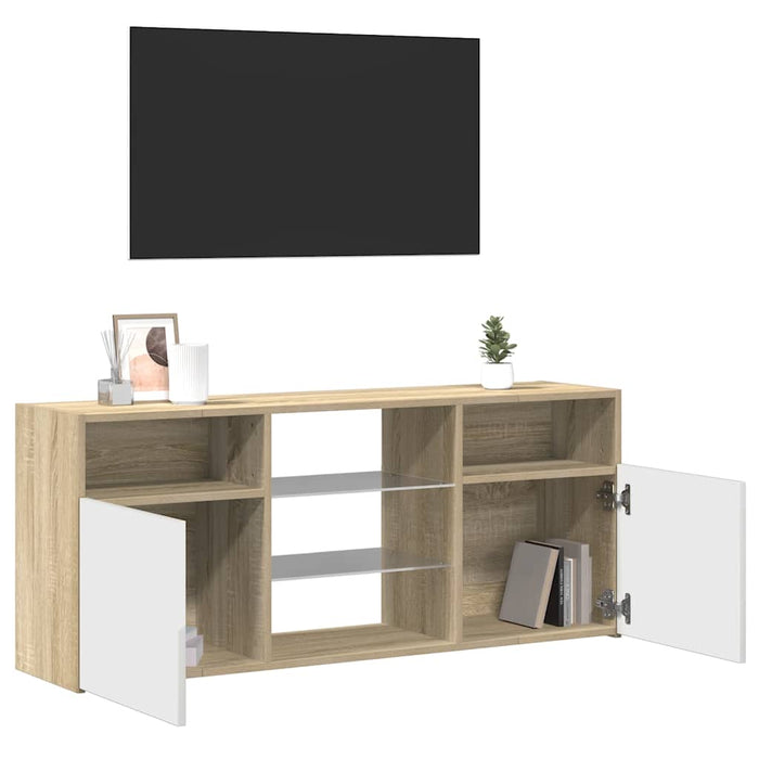 Comodă TV cu lumini LED, alb și stejar sonoma, 120x30x50 cm WALTI