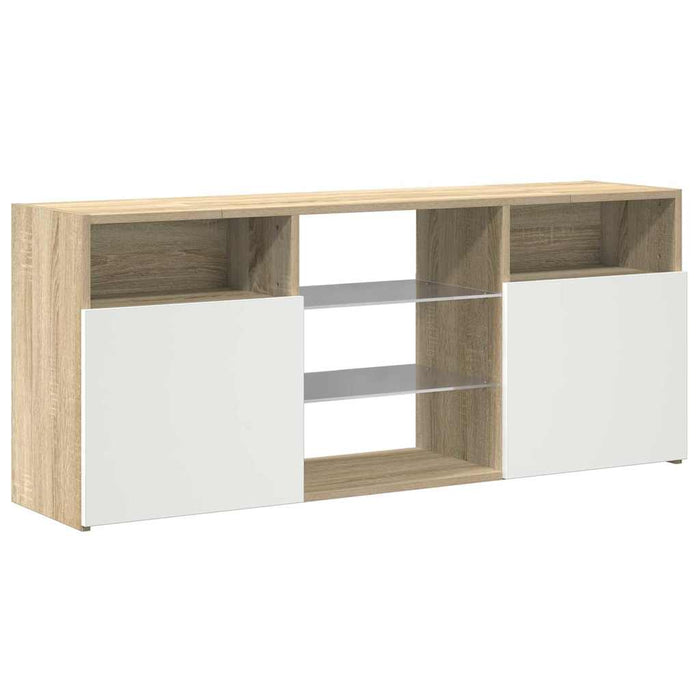 Comodă TV cu lumini LED, alb și stejar sonoma, 120x30x50 cm WALTI