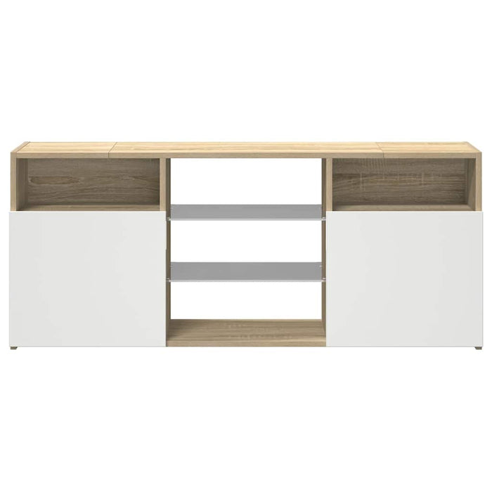 Comodă TV cu lumini LED, alb și stejar sonoma, 120x30x50 cm WALTI