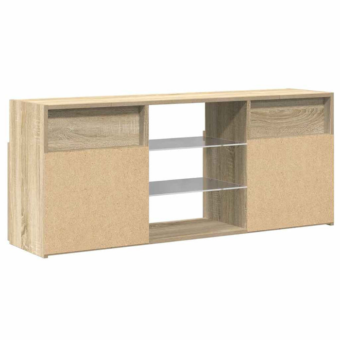 Comodă TV cu lumini LED, alb și stejar sonoma, 120x30x50 cm WALTI