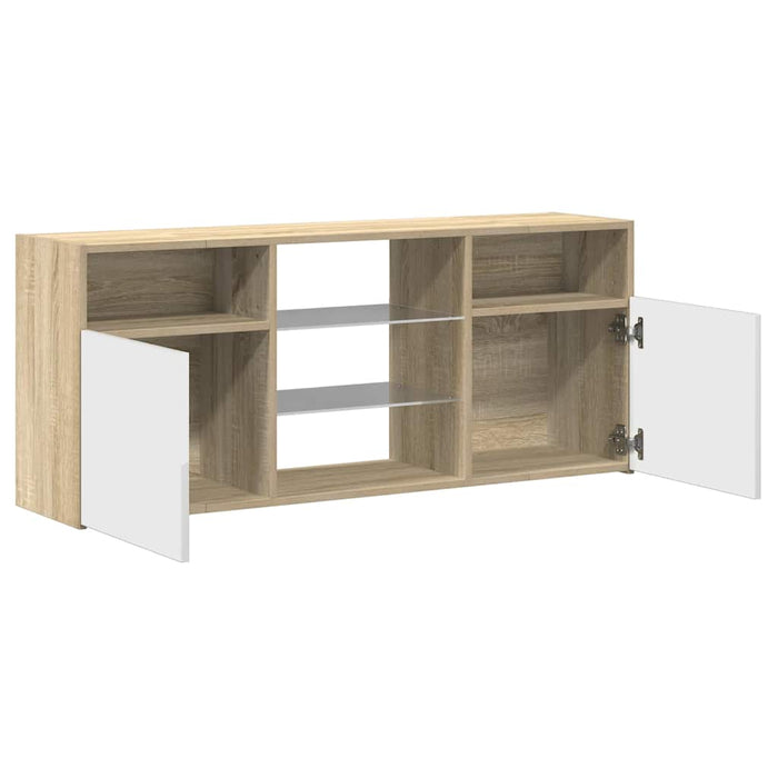 Comodă TV cu lumini LED, alb și stejar sonoma, 120x30x50 cm WALTI