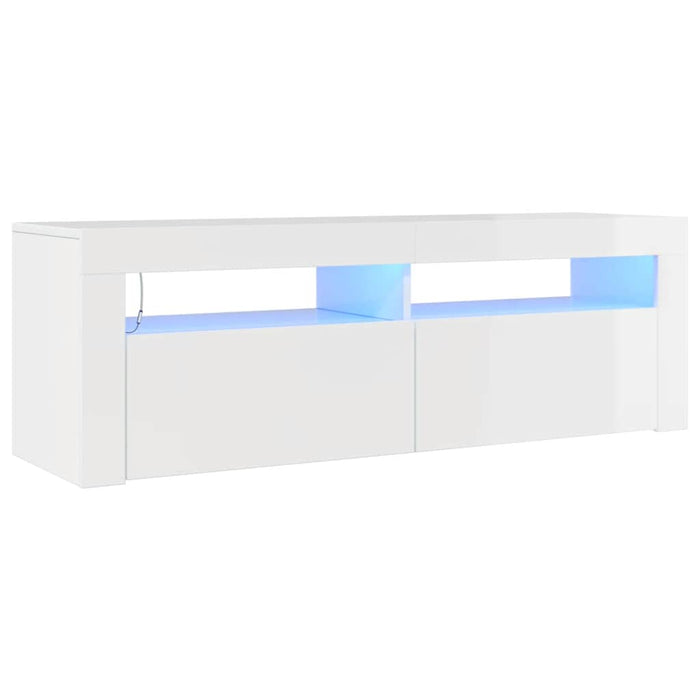 Comodă TV cu lumini LED, alb extralucios, 120x35x40 cm WALTI