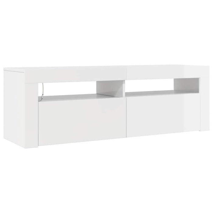 Comodă TV cu lumini LED, alb extralucios, 120x35x40 cm WALTI