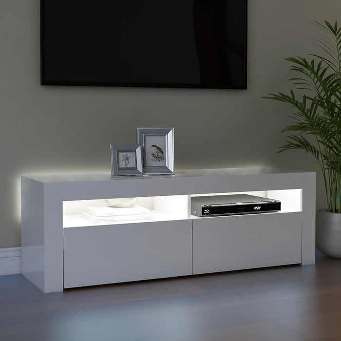 Comodă TV cu lumini LED, alb extralucios, 120x35x40 cm WALTI