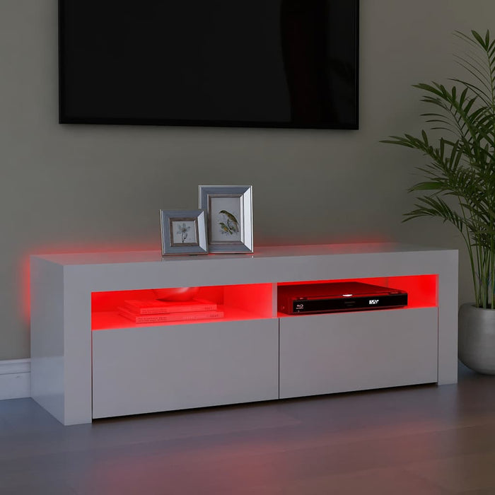 Comodă TV cu lumini LED, alb extralucios, 120x35x40 cm WALTI