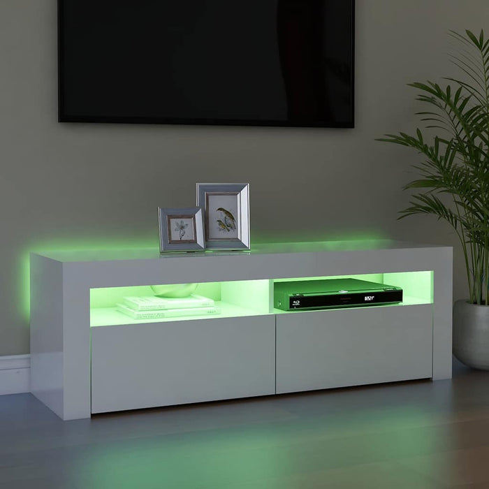 Comodă TV cu lumini LED, alb extralucios, 120x35x40 cm WALTI