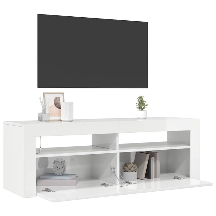 Comodă TV cu lumini LED, alb extralucios, 120x35x40 cm WALTI