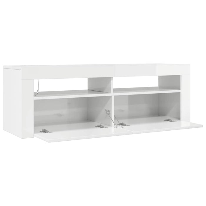 Comodă TV cu lumini LED, alb extralucios, 120x35x40 cm WALTI