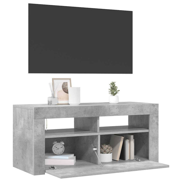 Comodă TV cu lumini LED, gri beton, 90x35x40 cm - WALTI WALTI